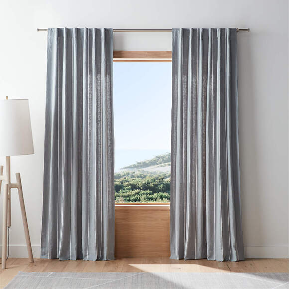 Crate&Barrel Linen Curtain Panel – Mist Blue & White Pinstripe – 2 Available NWT - Picture 1 of 4